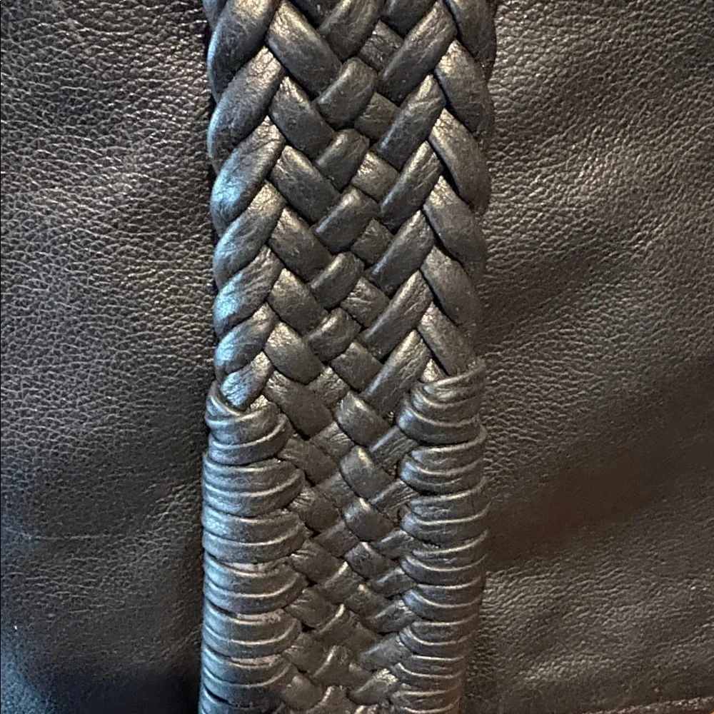 Elliott Lucca  shoulder bag  leather black  braiding & large tassel front  NWOT